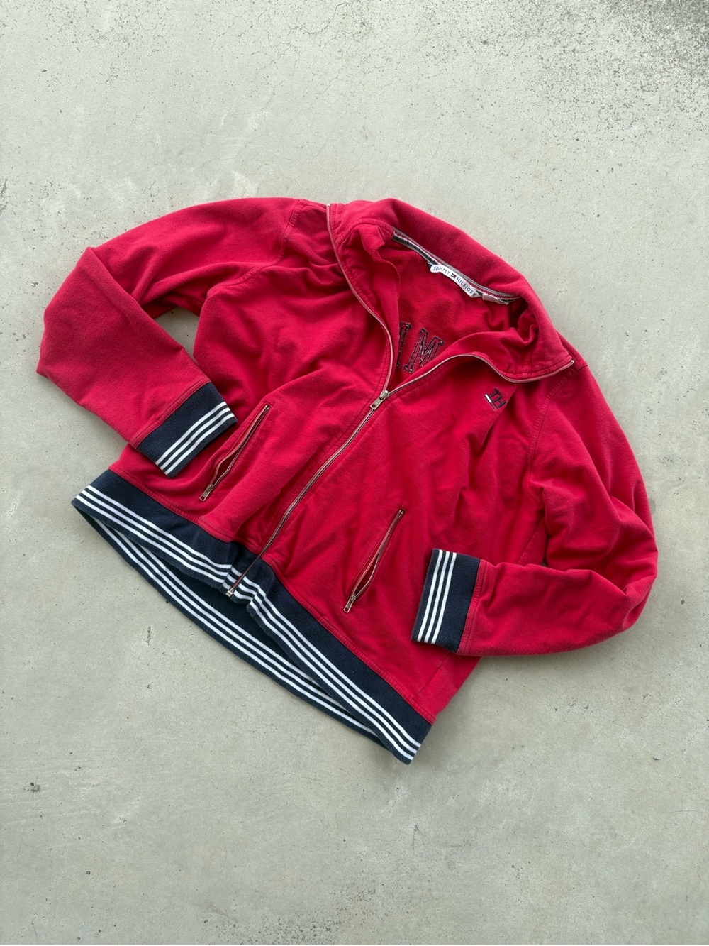 Tommy Hilfiger Red Zip-Up Jacket with Navy & White Trim